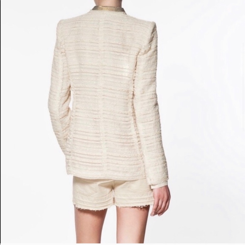 ZARA Fantasy Boucle Cream Tweed Blazer XS - Picture 5 of 5